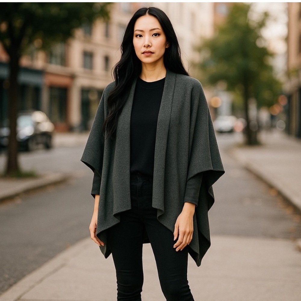 MM LaFleur Dark Grey Cashmere Shawl Sweater